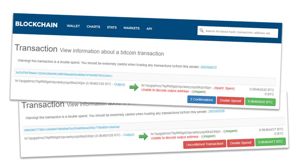 Double spending as reported by blockchain.info